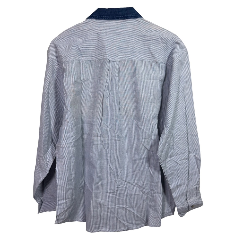 Vintage Womens Shirt‎ Medium Striped Oversized 90s Button Down Fall Embroidery - Picture 7 of 10
